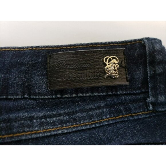 Premium Love Culture Jeans Juniors Size 7 Blue Dark Wash Denim Bling Bell Bottom - Picture 5 of 9